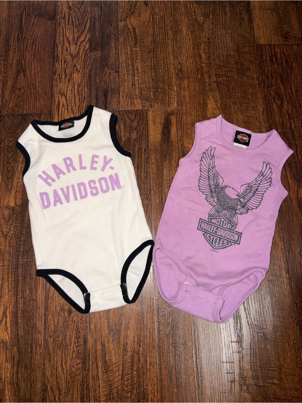 🦅Harley‑Davidson Lavender and White Sleeveless Baby Bodysuit Duo🏍️